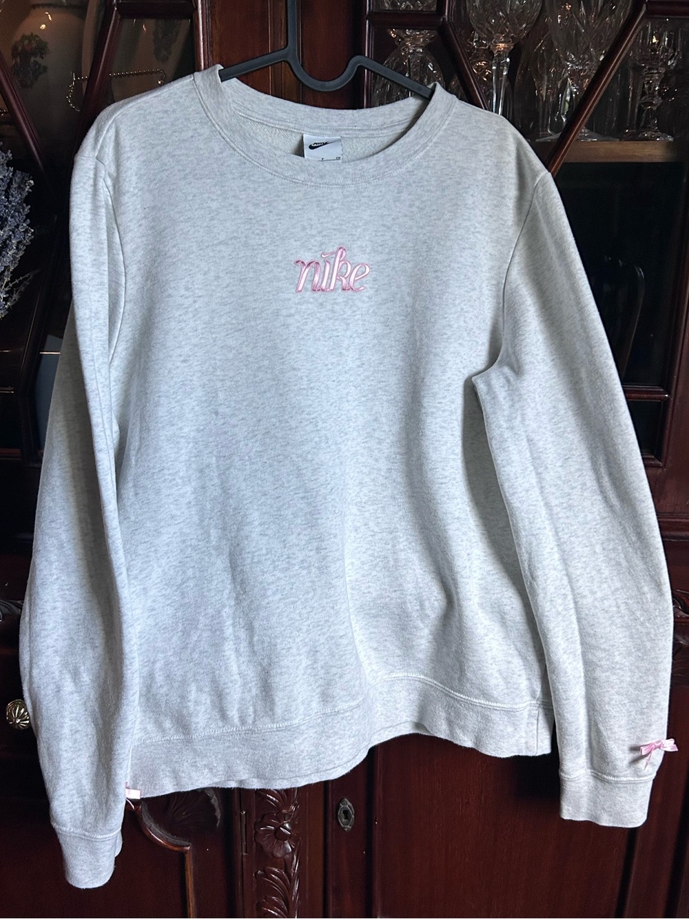 Nike Coquette Ribbon & Bow Heather Gray Crewneck Sweatshirt